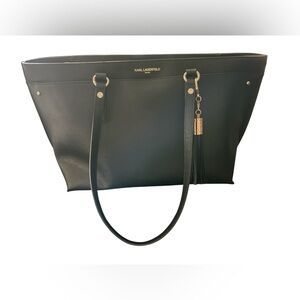 Karl Lagerfeld EUC Black Tote W/Zipper & Gold Accents Outside Pocket No Callouts